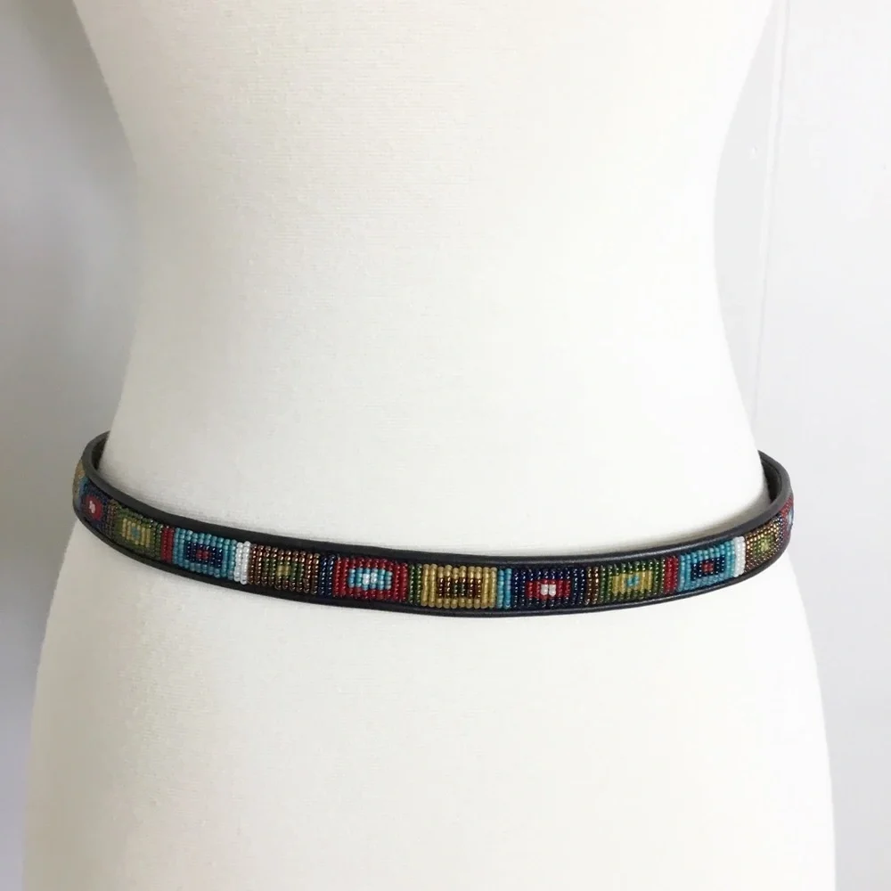 Brighton Black & Beaded Belt Leather Size 32 New